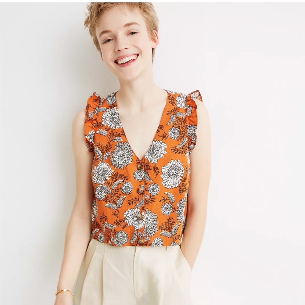 Madewell Ruffle Button-Front Tank in Gathered Blooms